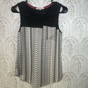 Rewind Womens Small Tank Top Bohemian Grey White Pocket Chic